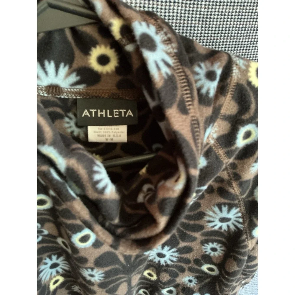 Athleta Sweater Medium Brown Fleece Mock Neck Pullover Floral Women Y2K